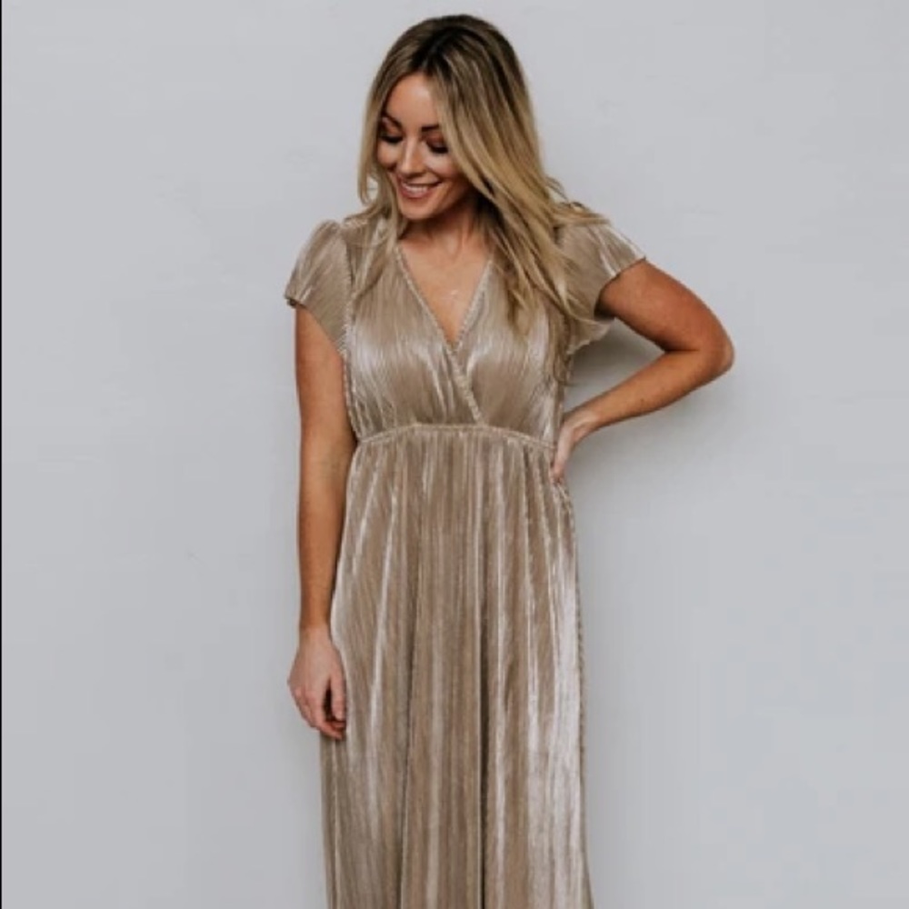 Gold Pleated Maxi Dress